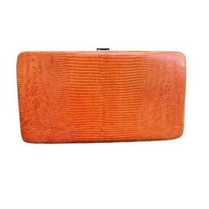 LODIS orange lizard leather quinn Framed womens wallet